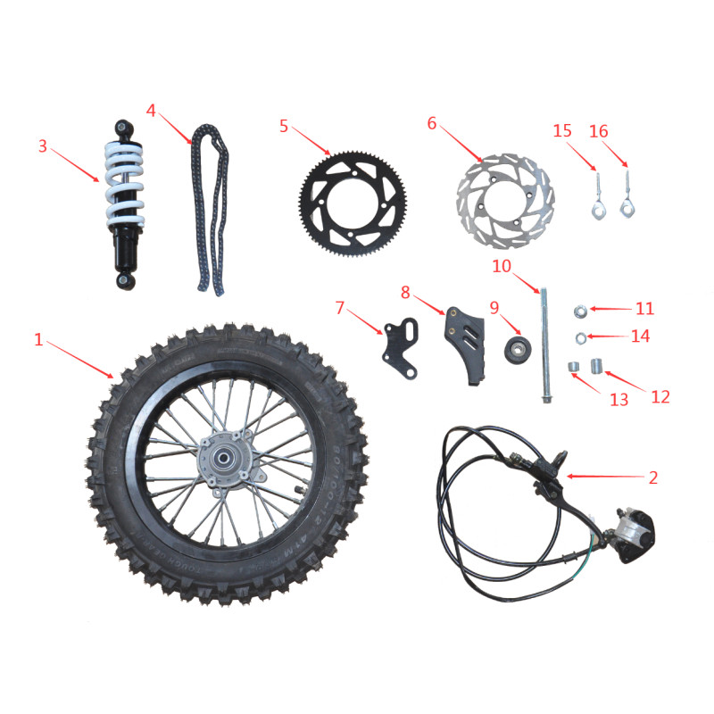 Pièces détachées - DIRT BIKE NRJ 1600W 14/12 - Roue arrière / Transmission