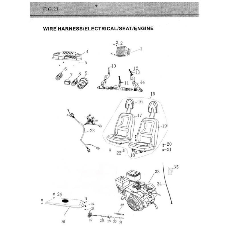 Pièces détachées - BUGGY 212CC BLAZER - Moteur, assise et réservoir